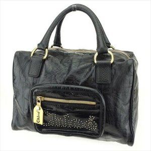 Authentic Chloe Bag Hand bag Black Faux Leather Woman